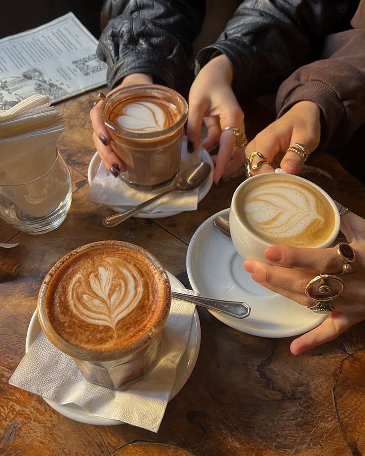 Barista-made coffees on the counter