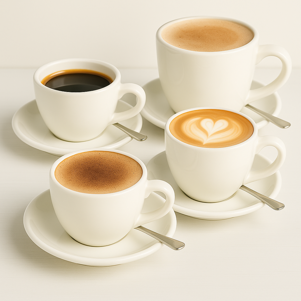 Group shot of coffees at Jam Jar Café